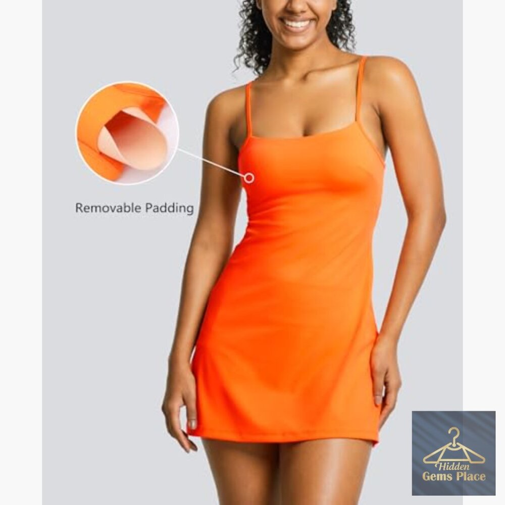 Women's Athletic Dress Built-in Bra Shorts Pockets Moisture-Wicking - Picture 3 of 7